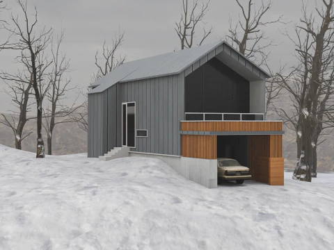 Cabana aconchegante pronta para jogos na neve Modelo 3D