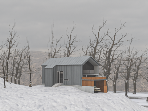 Game-Ready Cozy Cabin in the Snow 3D Model