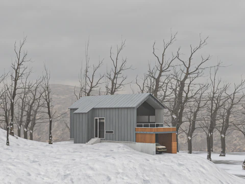 Cabana aconchegante pronta para jogos na neve Modelo 3D
