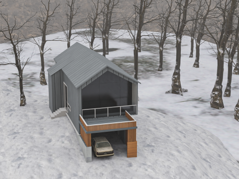 Game-Ready Cozy Cabin in the Snow 3D Model