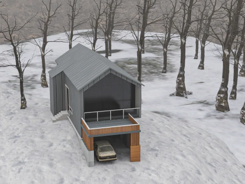 Cabana aconchegante pronta para jogos na neve Modelo 3D