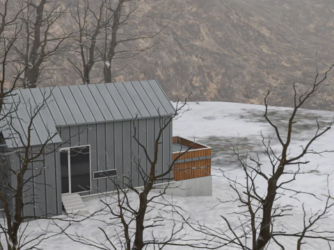 Cabana aconchegante pronta para jogos na neve Modelo 3D