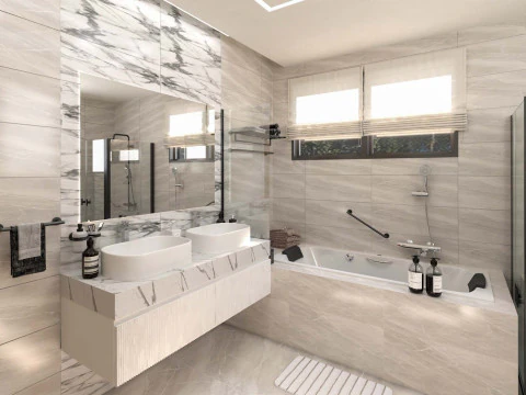 Moderne minimalistische badkamer 3D-sc&egrave;ne - klaar om te renderen 3D Model