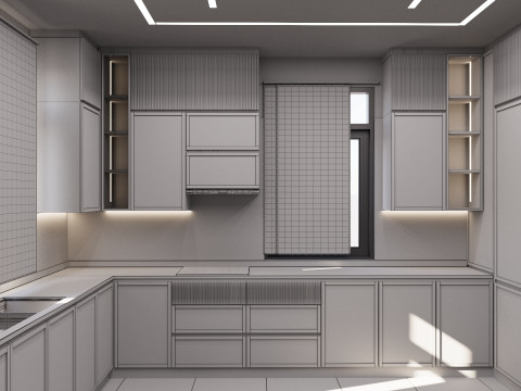 Modern Minimalist Kitchen scene 3D Model