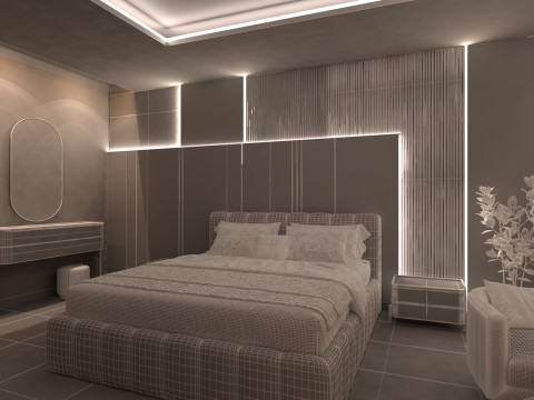 Highly detailed bedroom with dressing scene 3D Modell