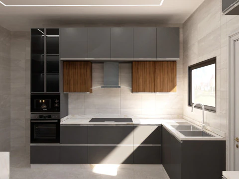 Eigentijdse keuken met hoekbarsc&egrave;ne 3D Model