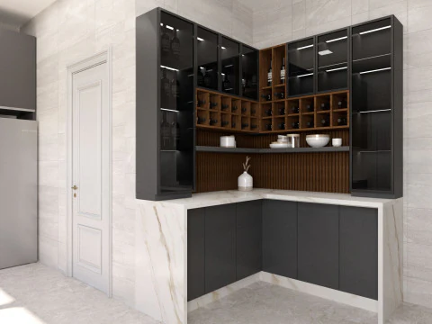 Contemporary Kitchen with corner bar scene 3D Model