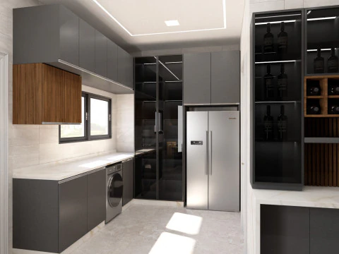 Contemporary Kitchen with corner bar scene 3D Model