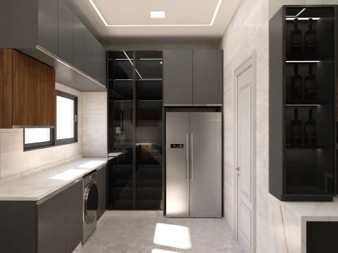 Contemporary Kitchen with corner bar scene 3D Model