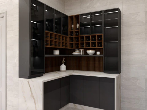 Contemporary Kitchen with corner bar scene 3D Model