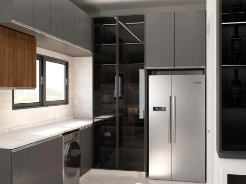 Contemporary Kitchen with corner bar scene 3D Model