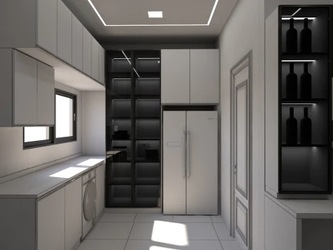 Contemporary Kitchen with corner bar scene 3D Model
