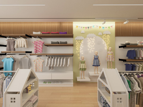 Modern Childrens Clothing Store Interior 3D Model