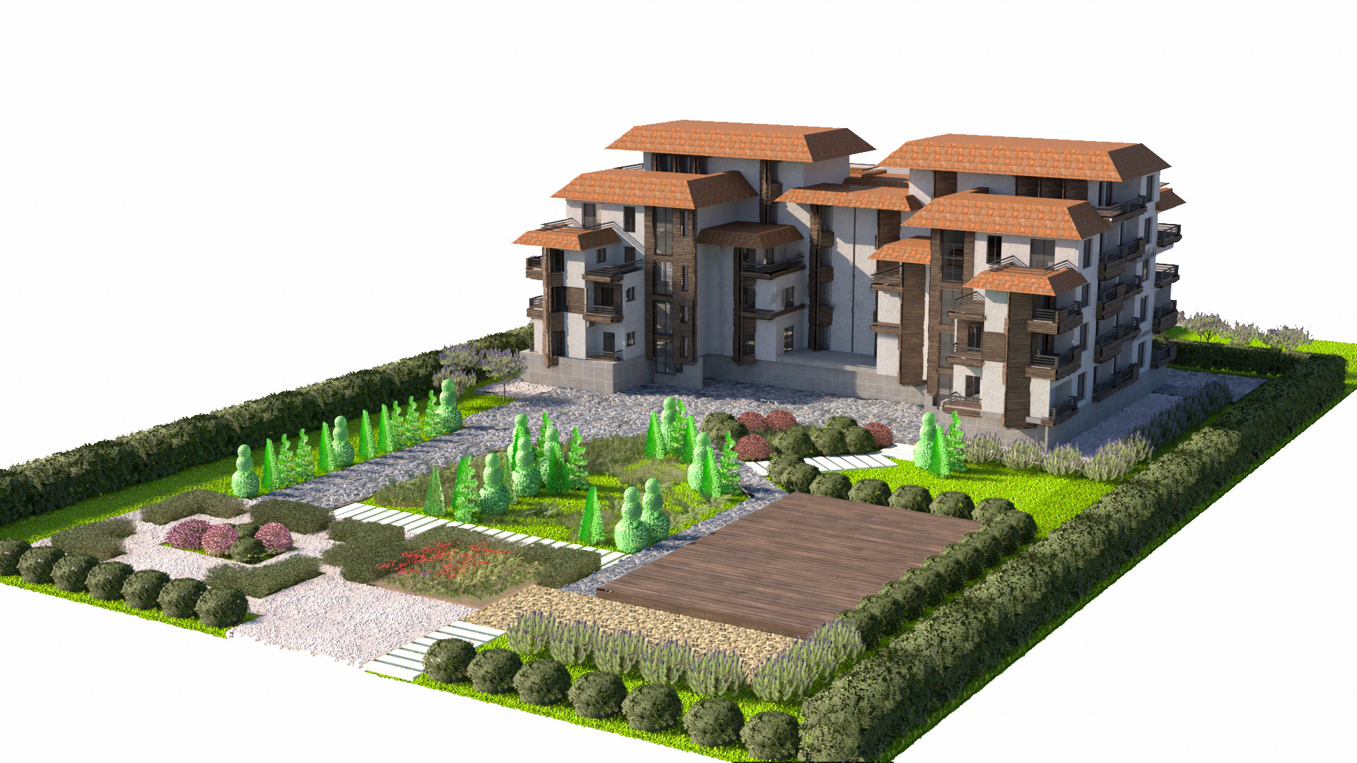 Residential Estate with Lush Garden Environment 3D Model .c4d .max .obj .3ds .fbx .stl .blend 