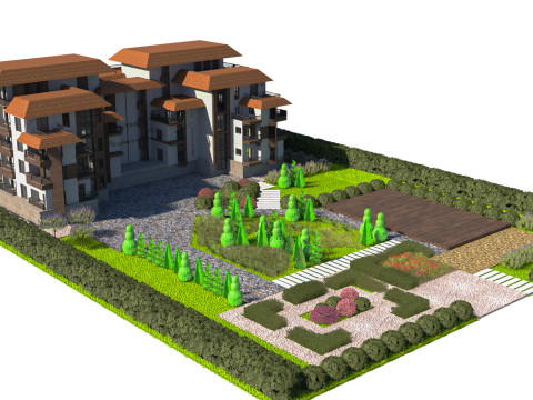 Residential Estate with Lush Garden Environment Model 3D