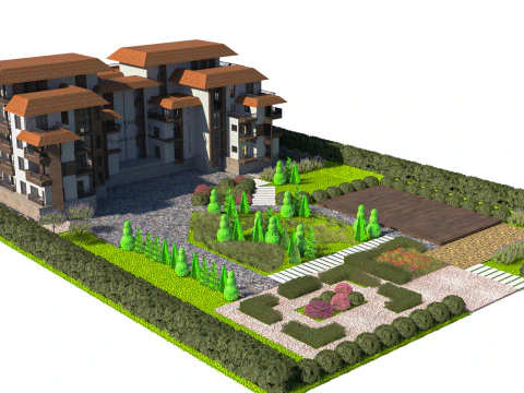 Residential Estate with Lush Garden Environment 3D Model