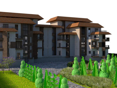 Residential Estate with Lush Garden Environment 3D Model