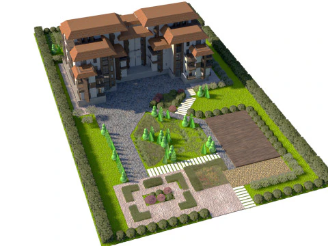 Residential Estate with Lush Garden Environment 3D Model