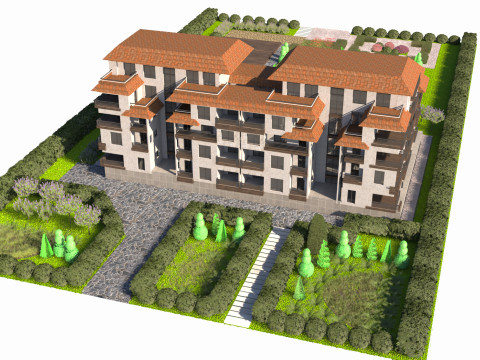 Residential Estate with Lush Garden Environment Model 3D