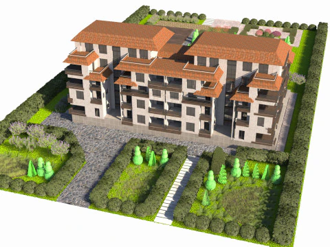 Residential Estate with Lush Garden Environment 3D Model