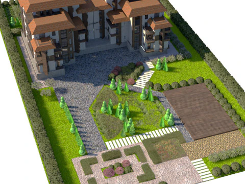 Residential Estate with Lush Garden Environment 3D Model