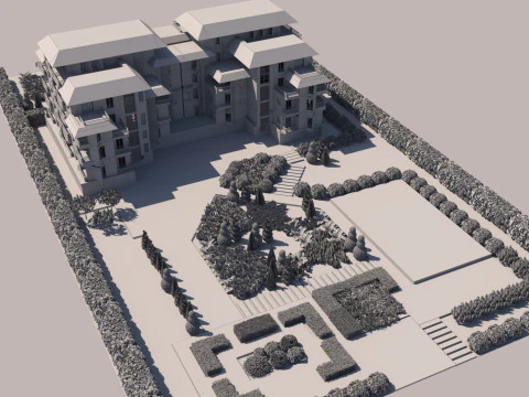 Residential Estate with Lush Garden Environment 3D Model