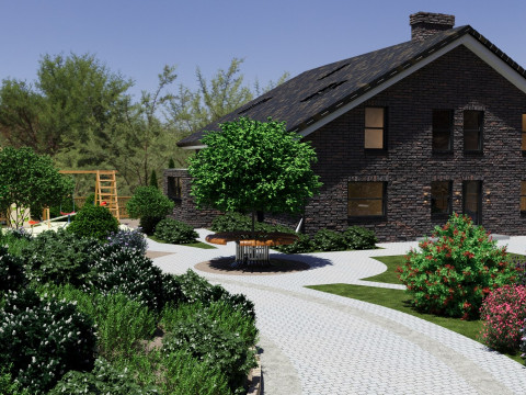 Highly detailed 3d scene of two Houses with garden landscape 3D 모델