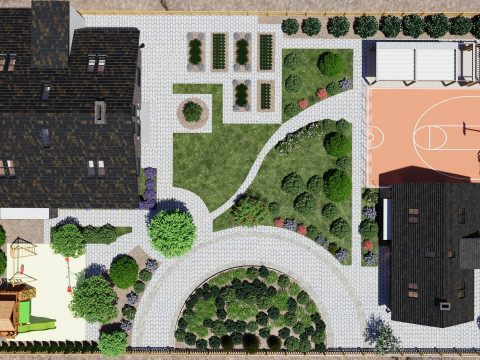 Highly detailed 3d scene of two Houses with garden landscape 3D 模型