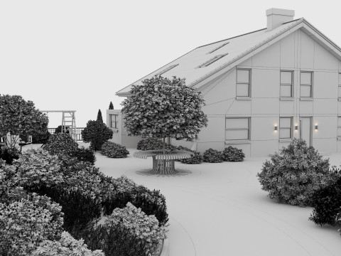 Highly detailed 3d scene of two Houses with garden landscape 3D 模型