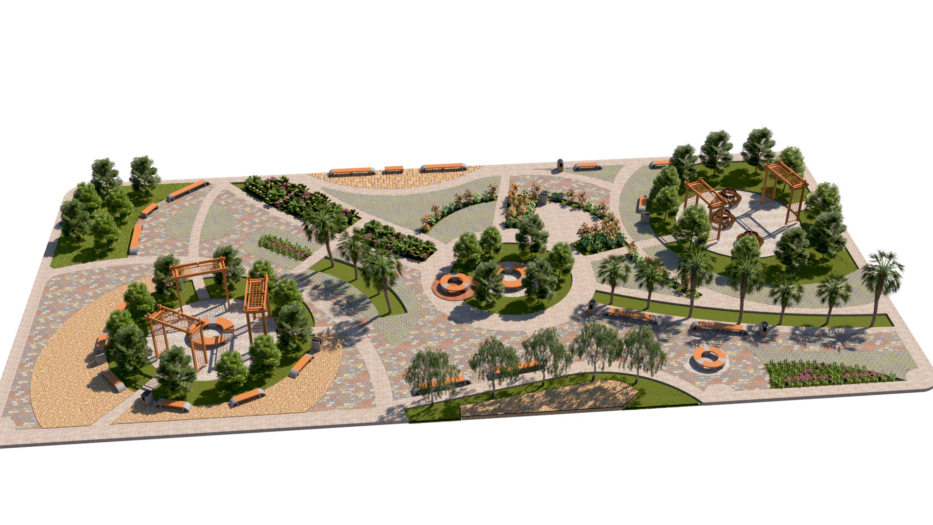 Detailed Public Square Landscape 3D Model .c4d .max .obj .3ds .fbx .stl .blend