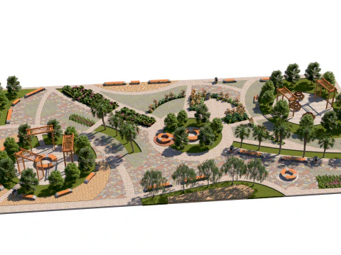 Paisagem detalhada da pra&ccedil;a p&uacute;blica Modelo 3D