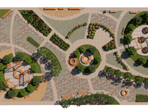 Detailed Public Square Landscape 3D Model