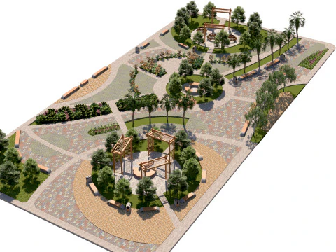 Detailed Public Square Landscape 3D Model