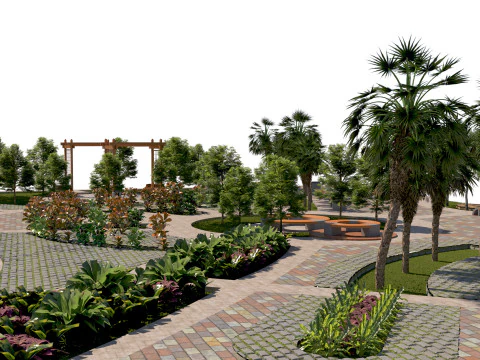 Detailed Public Square Landscape 3D Model