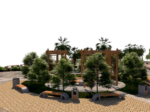 Detailed Public Square Landscape 3D Model