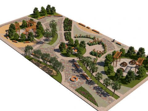 Detailed Public Square Landscape 3D Model