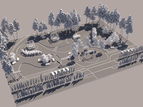 Dynamic Urban Park with Winding Water Features 3D 模型