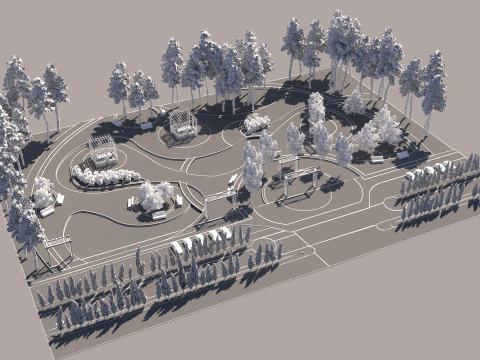 Dynamic Urban Park with Winding Water Features 3D Model