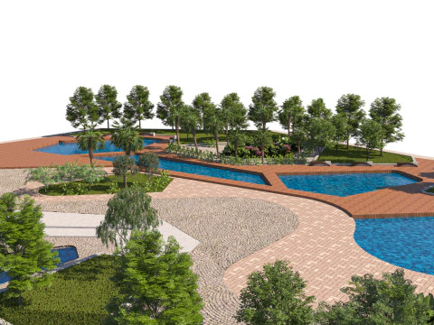 Urban Park with Water Features 3D Model