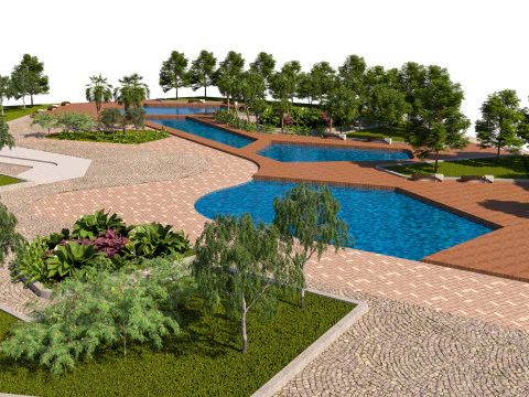 Urban Park with Water Features 3D Model