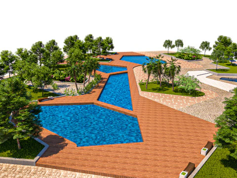 Urban Park with Water Features 3D Model