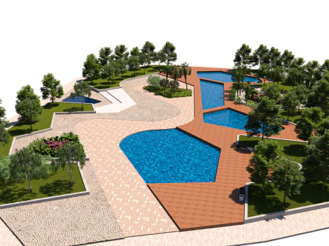 Urban Park with Water Features 3D Model