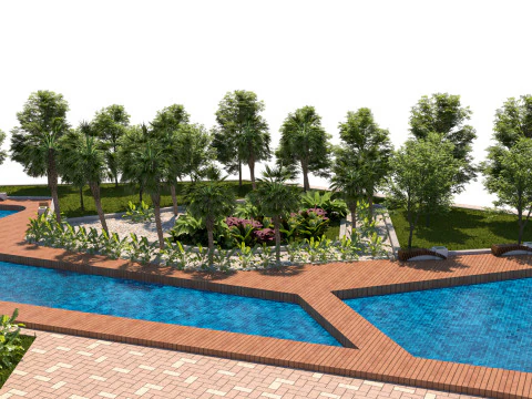 Urban Park with Water Features 3D Model
