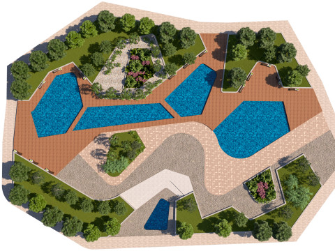 Urban Park with Water Features 3D Модель