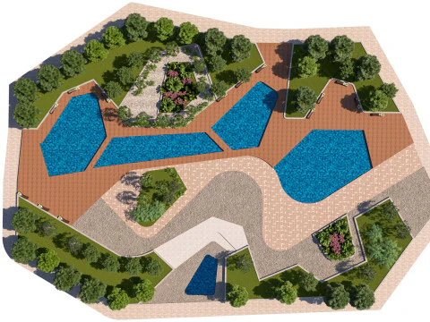Urban Park with Water Features 3D Model