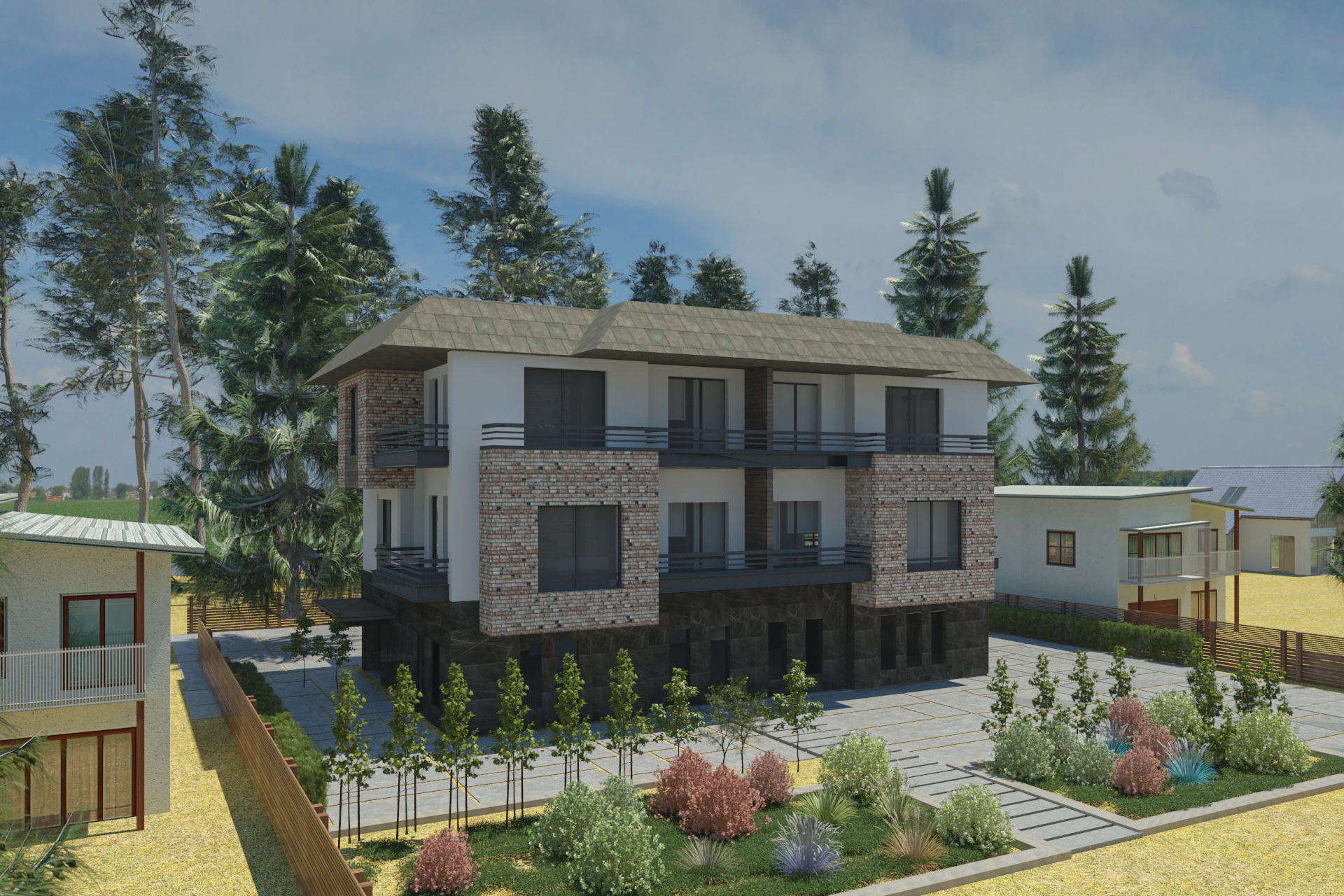 Modern Townhouse Block 3D Model .c4d .max .obj .3ds .fbx .stl .blend