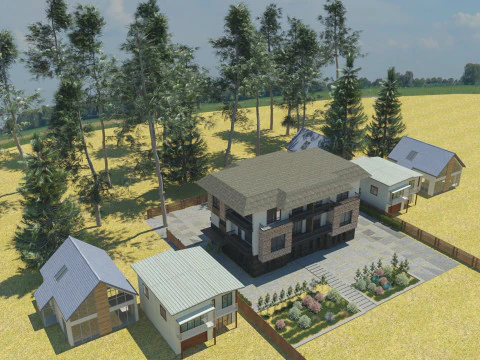 Modern Townhouse Block 3D Model
