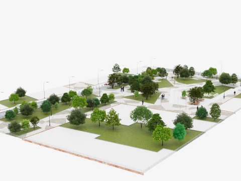 Scena 3D nowoczesnego parku miejskiego Model 3D