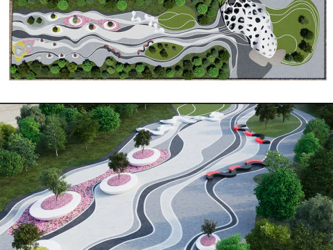 Scena 3D nowoczesnego parku miejskiego Model 3D