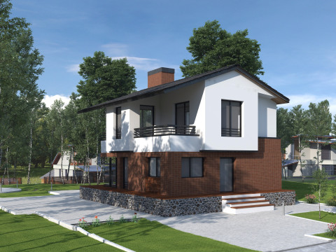 Highly detailed 3d scene of modern House with garden landscape Modèle 3D